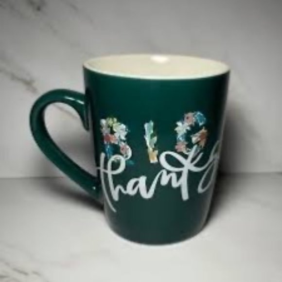 Starbucks “Big Thanks” Floral Pattern Coffee Tea Mug Cup 10oz Logo Green - Picture 1 of 5